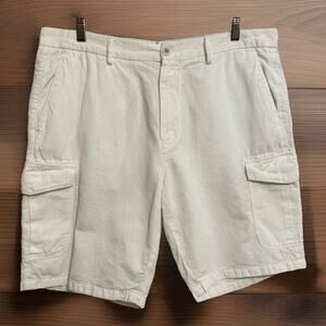 Massimo Dutti Men’s White Linen Blend Cargo Shorts, Sz 34, 9” Inseam, Excellent